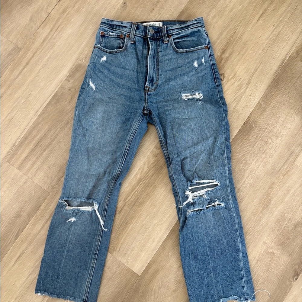 Abercrombie & Fitch Distressed Medium Blue Straight-Leg Jeans